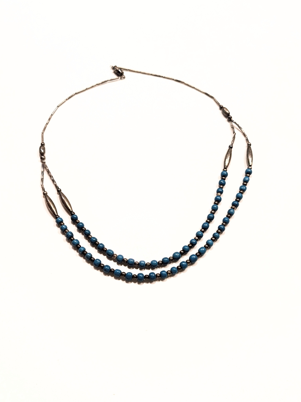 Vintage Sterling Southwest Blue Double Strand Beaded Necklace